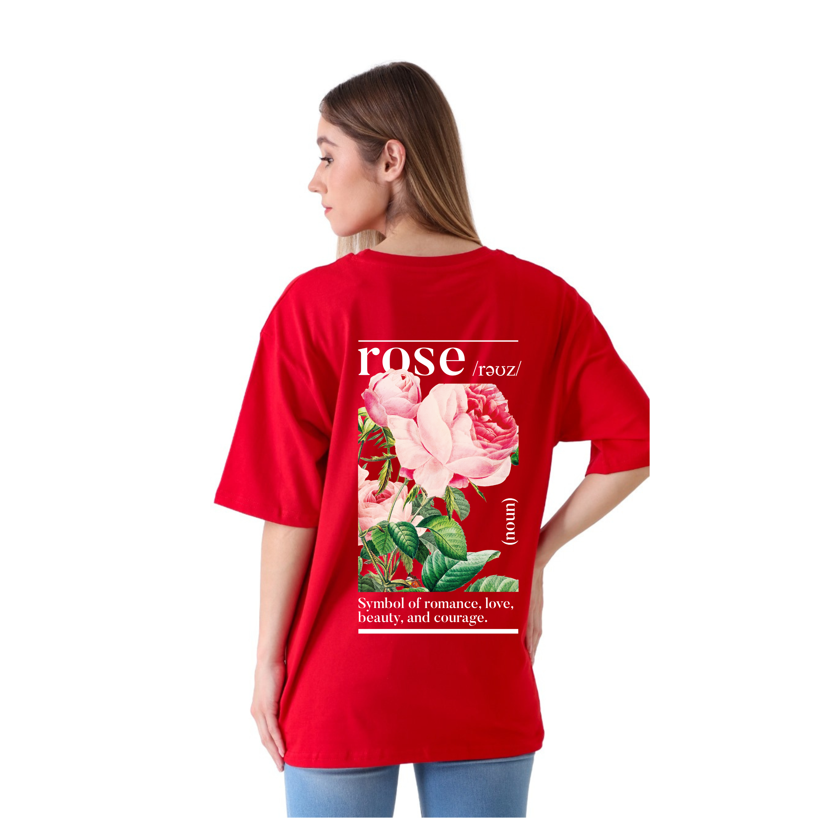 Rose Definition - Red - Oversized Tshirt