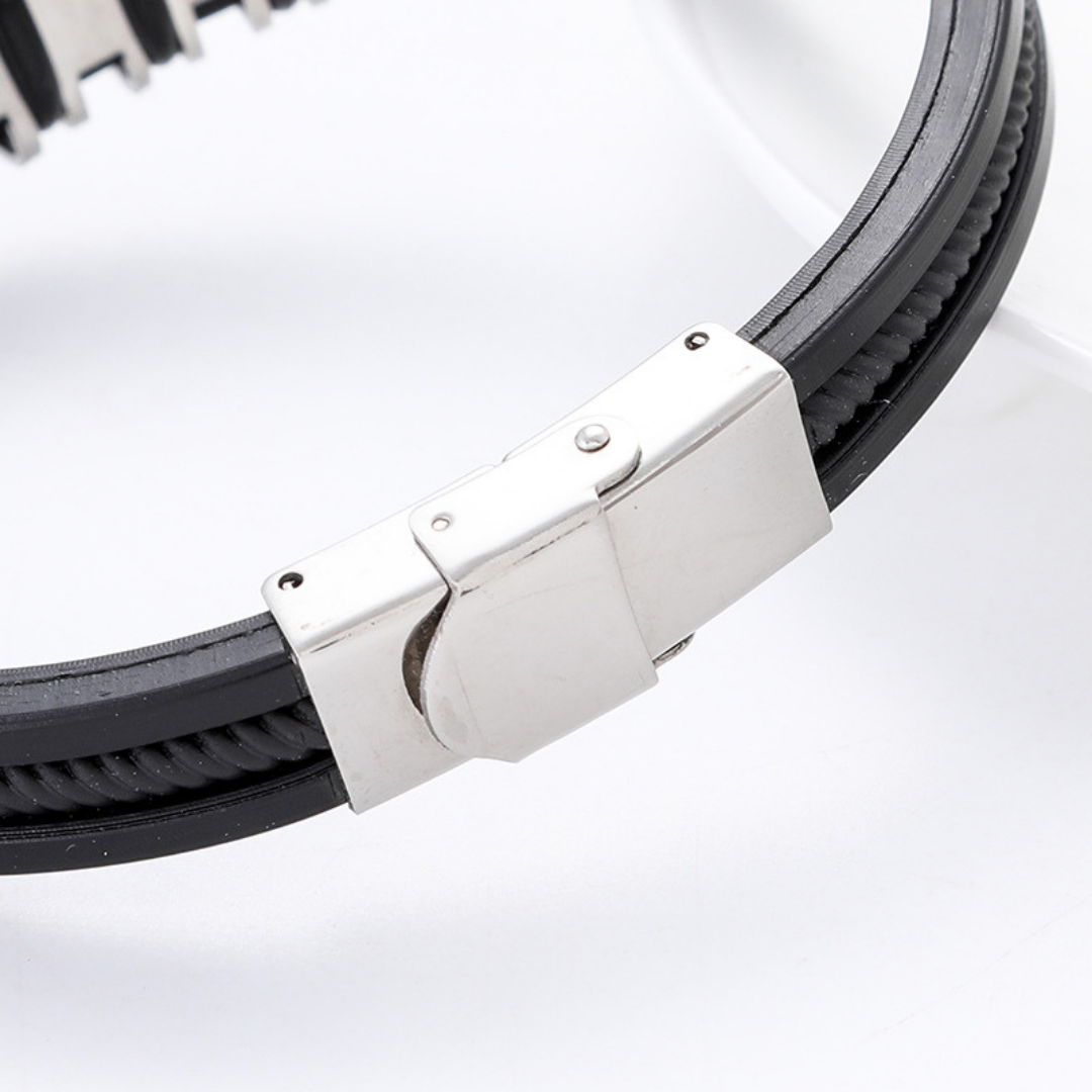 Textured Silver-Plated Bracelet For Men By Pyjamawala