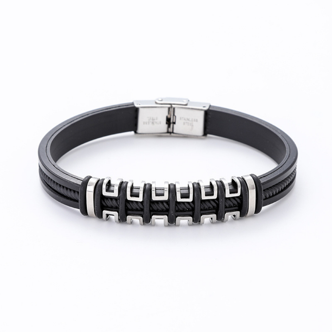 Textured Silver-Plated Bracelet For Men By Pyjamawala