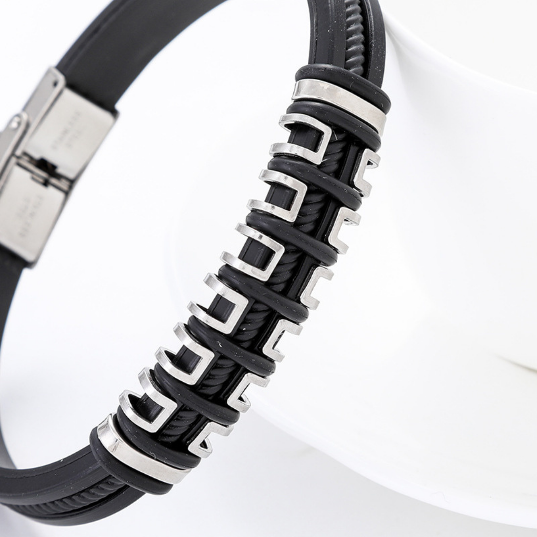 Textured Silver-Plated Bracelet For Men By Pyjamawala