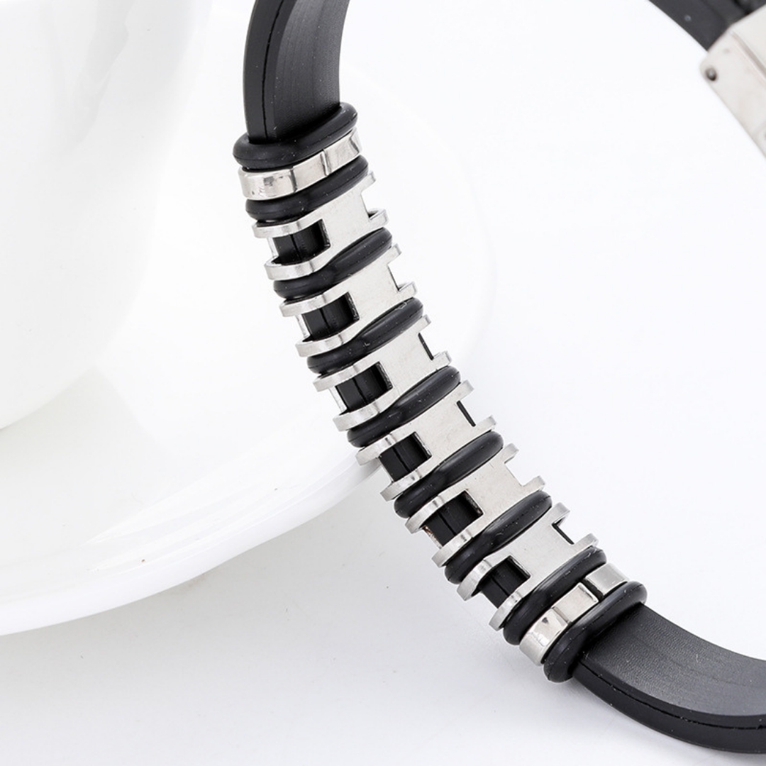 Textured Silver-Plated Bracelet For Men By Pyjamawala